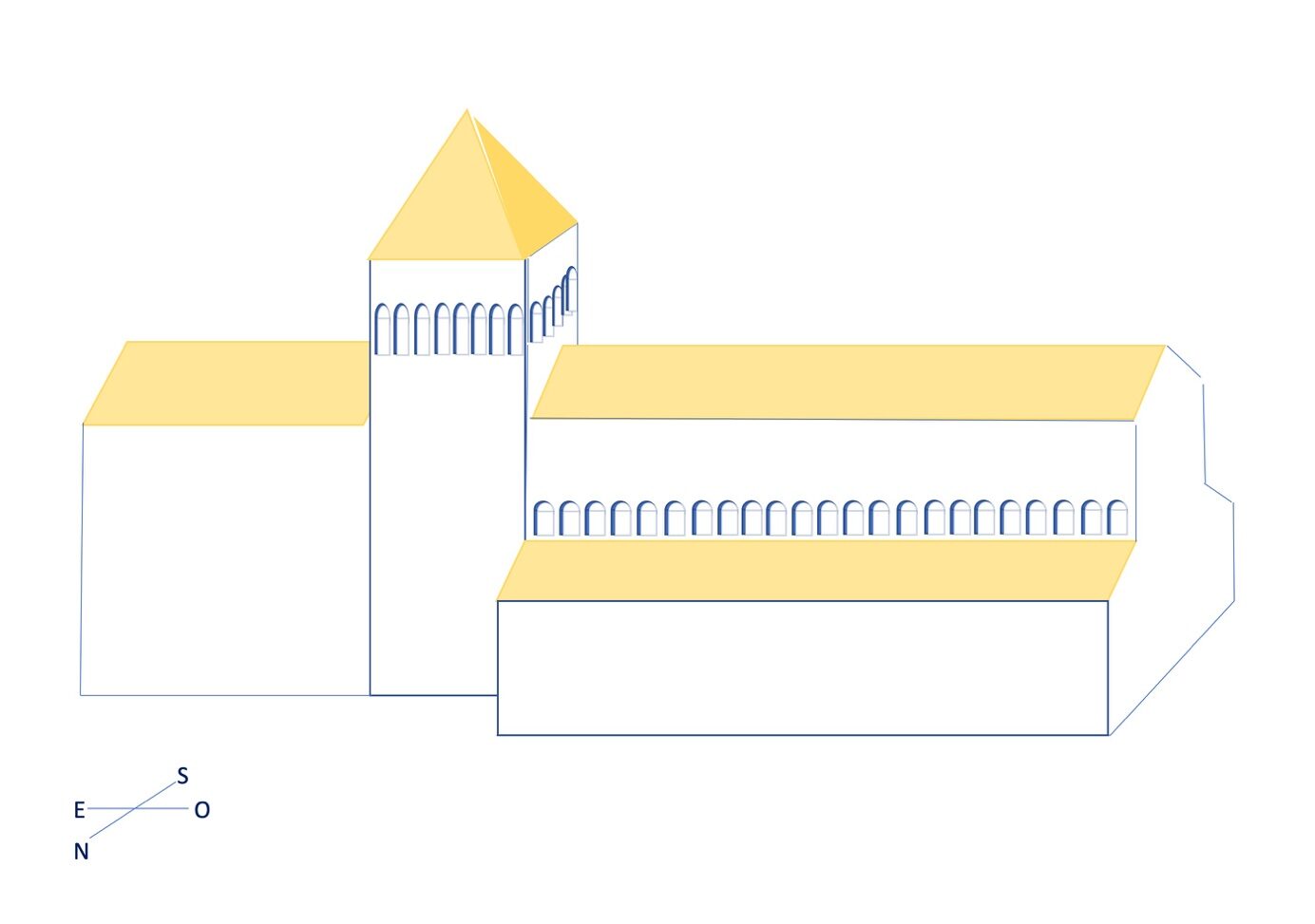 Une des hypothèses de reconstitution de l'église au XIIe siècle