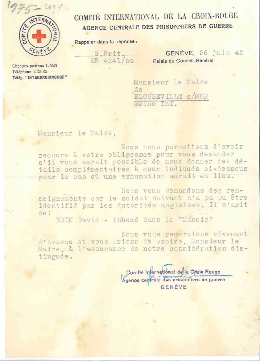 Lettre témoignant des recherches sur un soldat faites durant la guerre