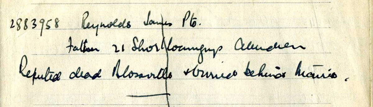 Seule mention du décès de James Reynolds qui ne figure sur aucune stèle