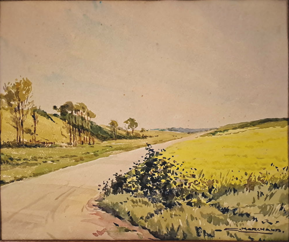 Tableau de Camille marchand représentant la route D142 à l'est de Blosseville